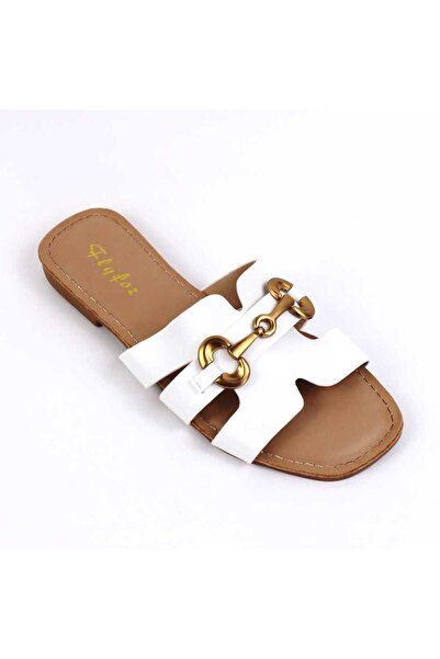 mm Women's slippers, light and comfortable, with gold detail G-56-WHITE