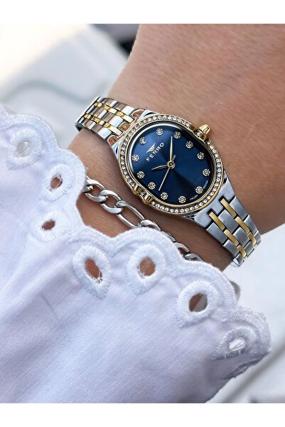 FERRO ساعة يد نسائية بسوار فولاذي أصفر وفضي FL21645A-D3 مقاومة للماء 3ATM ضما...