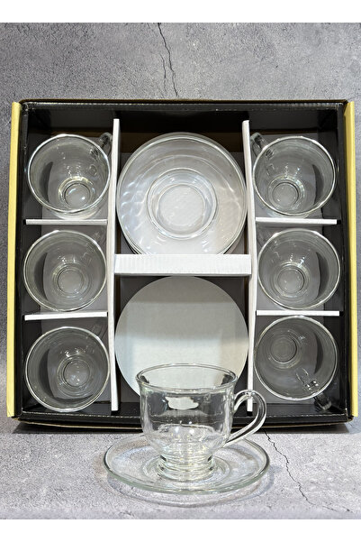 ALQANNAS طقم اكواب شاي 6 حبة مع 6 صحون قزاز كريستال علئ خط فضي