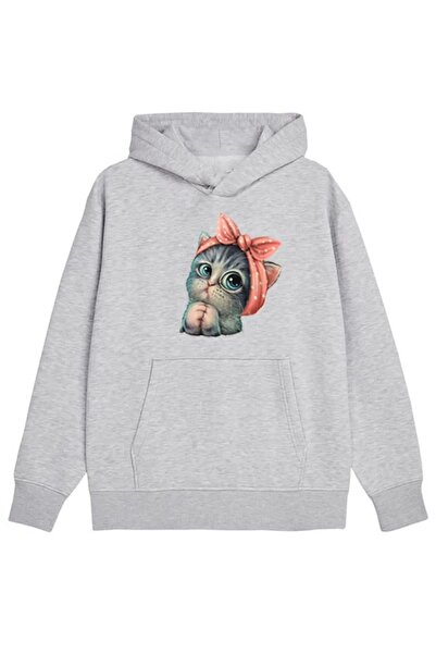 EYAX MODA Girls' Cat Printed Hooded Sweatshirt