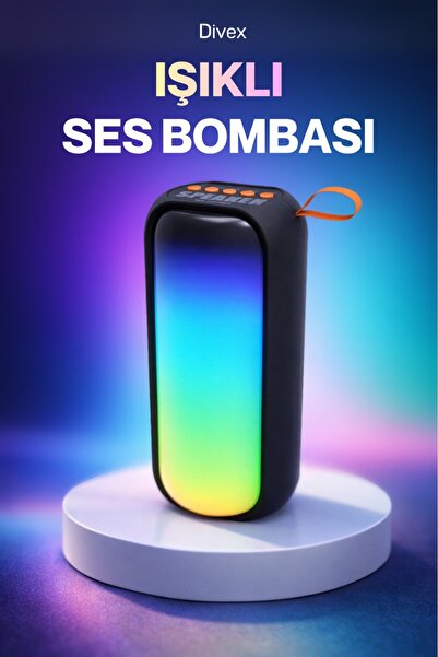 Divex Işıklı Ses Bombası - Bluetooth Kablosuz Taşınabilir Hoparlör - RGB Renk...