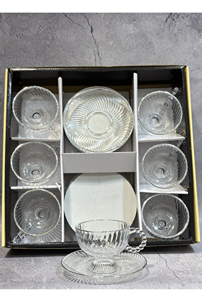 ALQANNAS 6Pcs Tea Cup Set with 6 Saucers Plain Crystal Glass Tea Cup and Sauc...