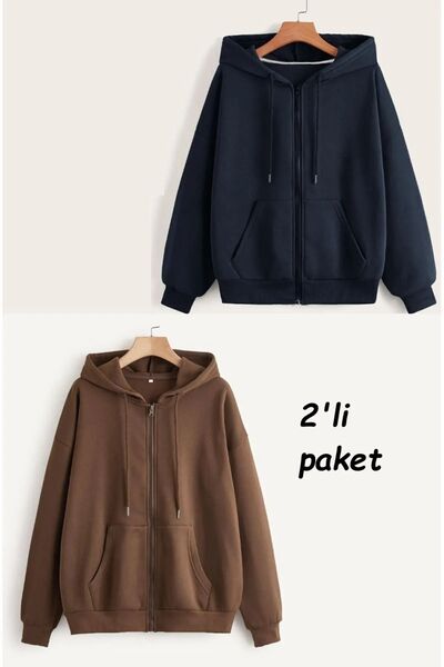 EYAX MODA 2-Pack Unisex Zippered Pocket Hooded Sweatshirt Eyaxx Sportwear Com...