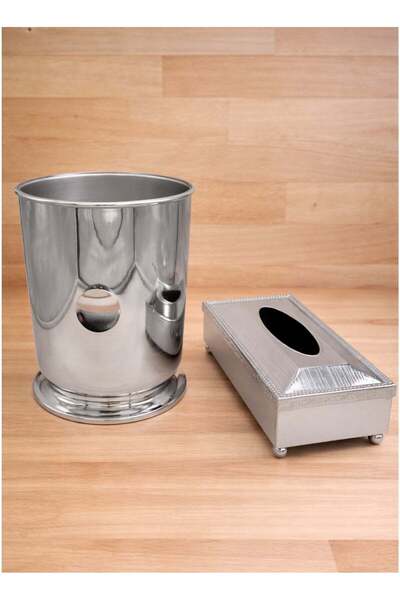 ALQANNAS Silver Trash Bin and Tissue Box Set | High-Quality Elegant Bin & Tis...