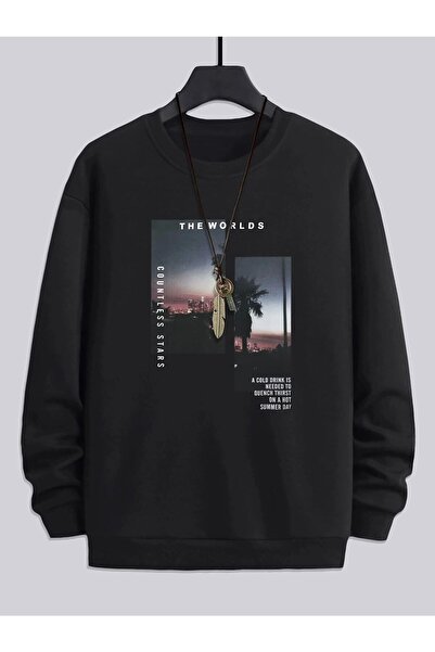 EYAX MODA Printed Crew Neck Oversize Sweatshirt