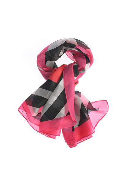 Meli Melo Paris Esarfa din matase cu model geometric negru si roz 100 x 100 cm