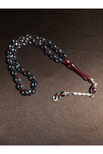 MRYart سبحة من حجر العنبر الأزرق الثلجي بلون أحمر خمري، 33 حبة