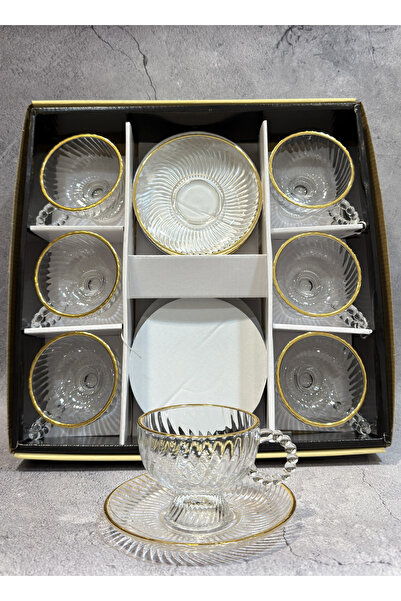 ALQANNAS 6Pcs Tea Cup Set with 6 Saucers Plain Crystal Glass Tea Cup and Sauc...