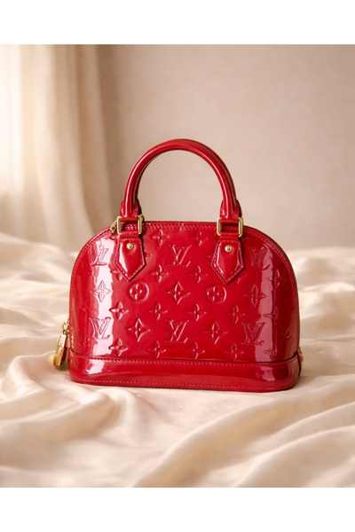 Generic Women LV Bag Alma BB Red Vernis Leather Top Handle Bag with Shoulder ...
