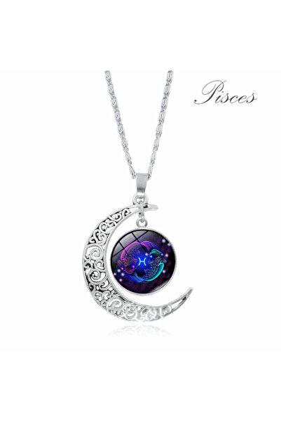 OEM Κολιέ με μενταγιόν ζωδίου και ημισέληνο, από ασημένιο κράμα μετάλλου, ρυθ...
