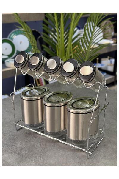 Doğudeko Sage 9 Piece Metal Spice Set with Stand