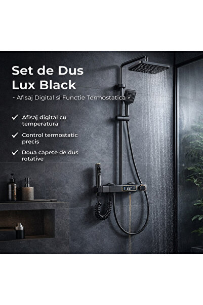 OEM Set de Dus Lux Black - Cu Afisaj Digital si Functie Termostatica Rotire 360