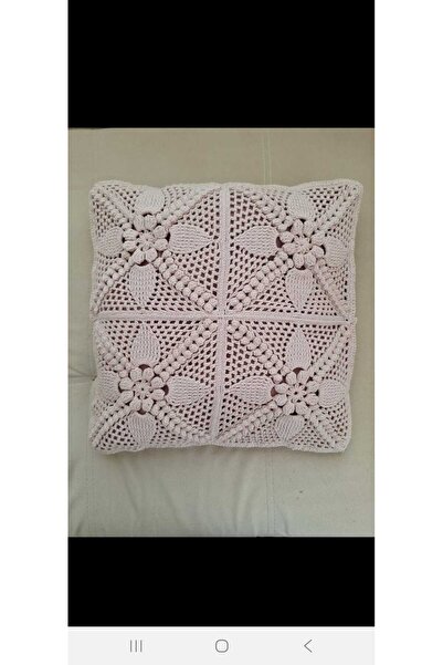 ATELİELS 40 X 40 Lace Hand Knitted Pillow, Satin Lined, Ready-Made Pillow