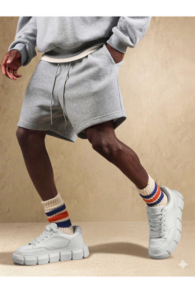 Tarz Cool Men's Oversize Combed Cotton Shorts with Pockets, Elastic Waist, Ad...