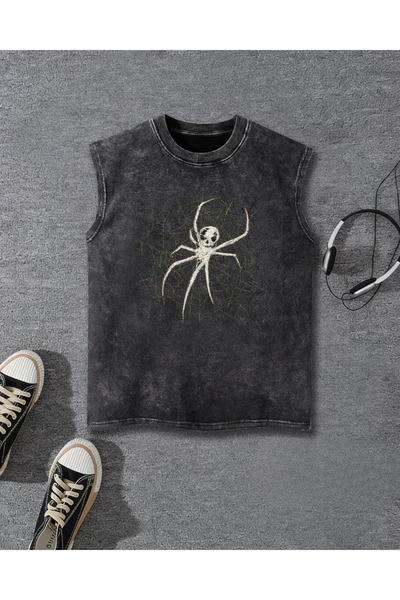 Toum Spider Athlete Crew Neck Washed Vintage Unisex Oversize T-Shirt