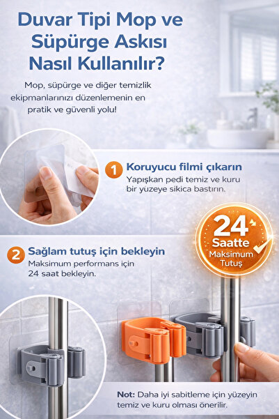 CNGZSHOP Yapışkanlı Süpürge & Mop Askısı | Paspas Sap Tutucu Duvar Aparatı (1 Adet)