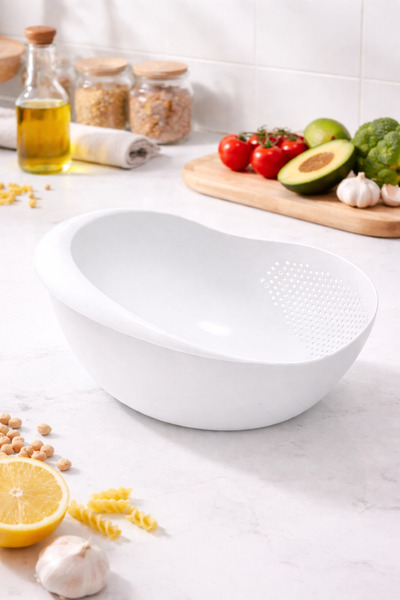 OEM Plastic kitchen colander with side drain, fruit and vegetable washing bow...