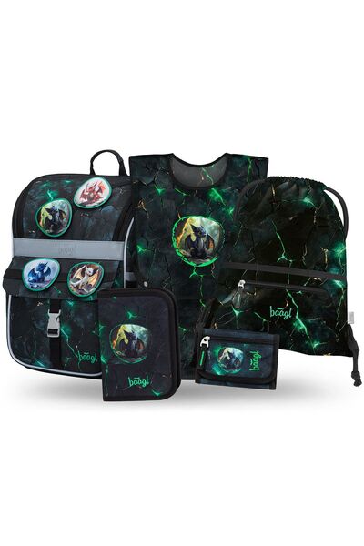 Baagl Set școlar 5 piese: Ghiozdan, Penar, Sac, Șorț, Portofel, Zippy Dragoni...