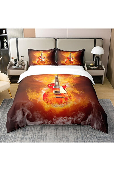 Homewish Lenjerie de pat Guitar, husă de pilotă 220x240 cm, 2 fețe de pernă 6...