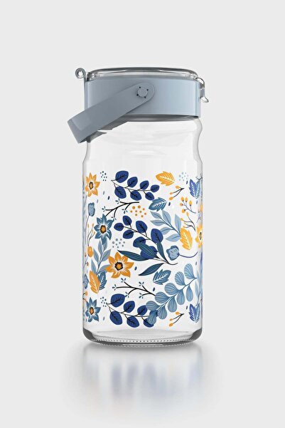 Renga برطمان زجاجي مونو 1800 مل بنقشة زهور 132067 أزرق