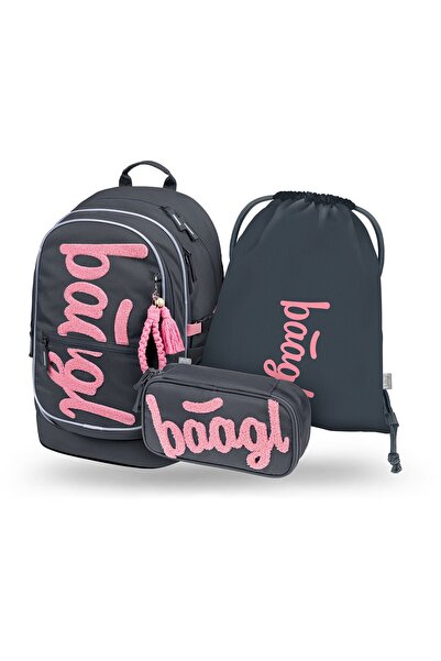Baagl Set rucsac școlar 3 piese: Rucsac, Penar, Sac, Core Logo Roz, fete, 25L...