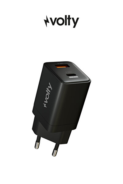 Volty Hızlı Şarj Adaptörü | 30W PD GaN, USB-C & USB-A, iPhone & Samsung Uyuml...
