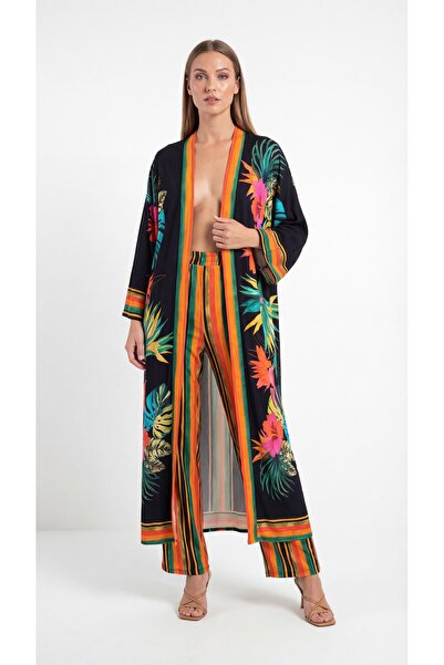 Şeker Portakalım Cotton Viscose Kimono Double Set Orange