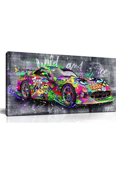 Al Raied ARS® Graffiti Car Wall-Decor - Banksy Canvas Wall Art for Bedroom - ...