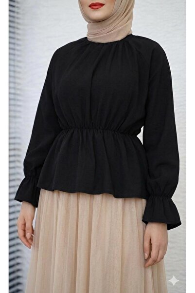 CNG MODA Tesettür Bel Lastikli Kısa Poplin Gömlek