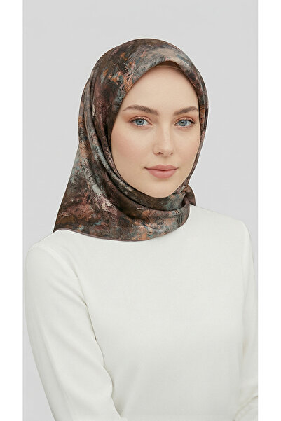 Karaca Elegant Patterned Rayon Scarf - Dried Rose / Brown