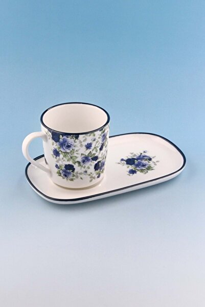 Bursa Porselen Dekor Blue ivy sunumluklu porselen kupa takımı