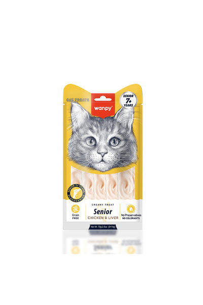 Wanpy Senior +7 Tavuklu Ciğerli Krema Kedi Ödülü 5x14 Gr