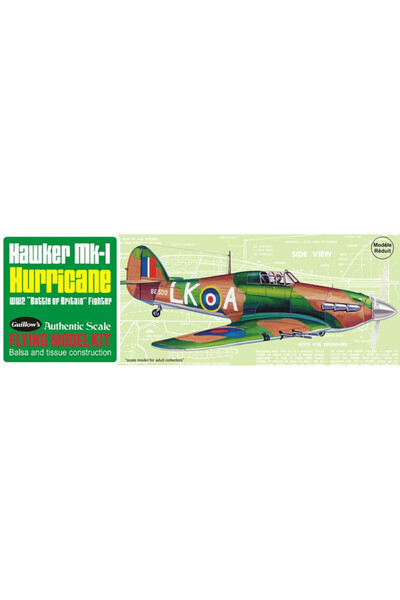 Guillow Model de avion cu zbor liber HAWKER HURRICANE KIT (420 mm)