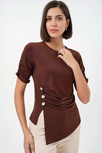 ribana Γυναικεία μπλούζα με λεπτομέρεια σε σχήμα ποδηλάτου με κουμπιά και άμμ...