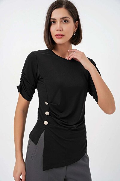 ribana Γυναικεία μπλούζα με λεπτομέρεια σε σχήμα ποδηλάτου με κουμπιά και άμμ...