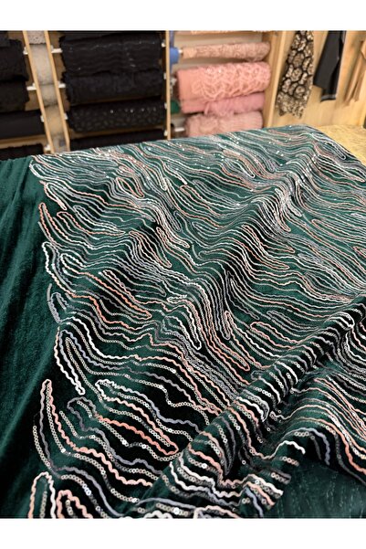 METERİAL Σμαραγδί Πράσινο Βελούδινο Ύφασμα με Παγιέτες - 145 εκ. Πλάτος - Ύφα...