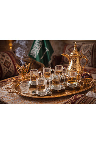 Dania ✨☕ طقم فناجين شاي وقهوة زجاج فاخر مع صحون ستانلس ستيل – 18 قطعة | تصميم...