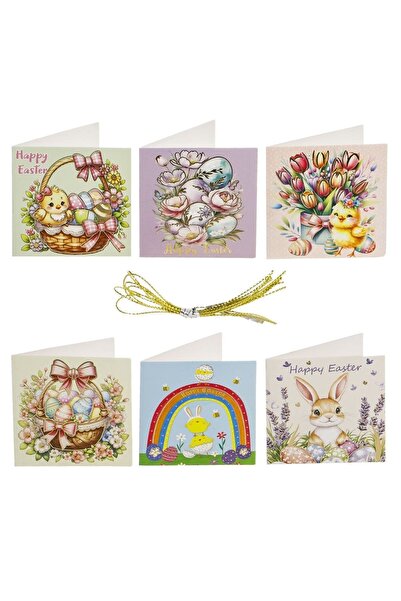 ZanaCasei Felicitări de Paște cu 6 modele din folie și șnururi aurii 6x6cm - ...