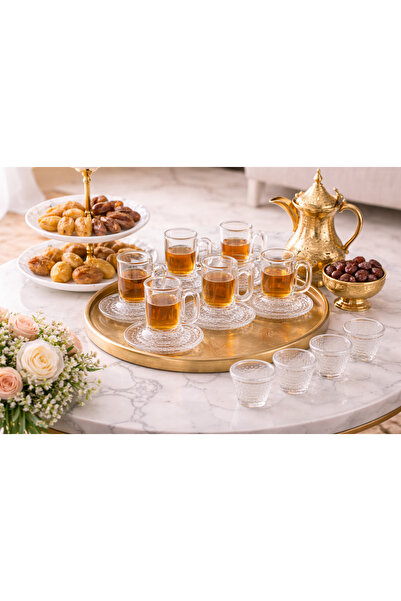 Dania ✨☕ طقم فناجين شاي وقهوة زجاج فاخر مع صحون زجاج – 18 قطعة | تصميم أنيق ل...