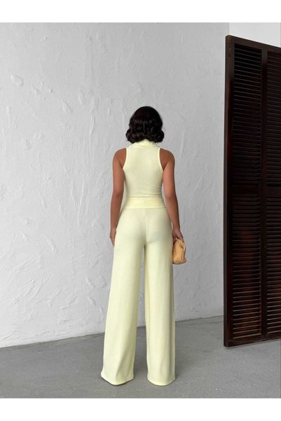 MODA GARDEN 35 Women's Black Pink Yellow Stylish Summer Pants Set Sleeveless Crop Blouse Wide Leg