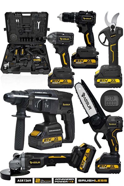 ASSUR 21V 6'lı Set Kırıcı/Delici Hilti, Taşlama, Somun Sıkma, Matkap, Budama ...