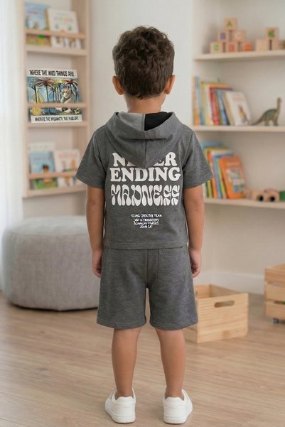 çatı moda Boys' Summer Hooded T-Shirt Shorts Set