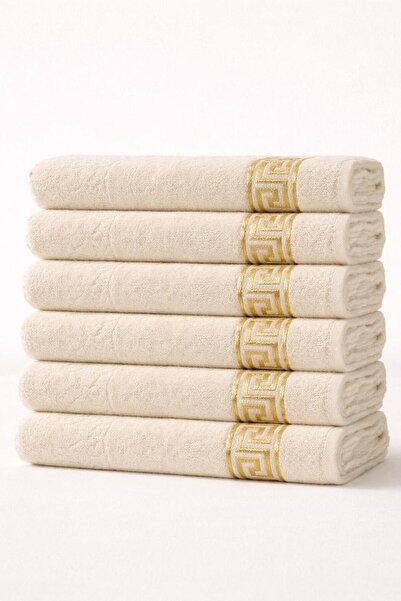 SHAL HOME Σετ 6 πετσετών χεριών και προσώπου 30x50 από 100% βαμβακερό χρυσό J...