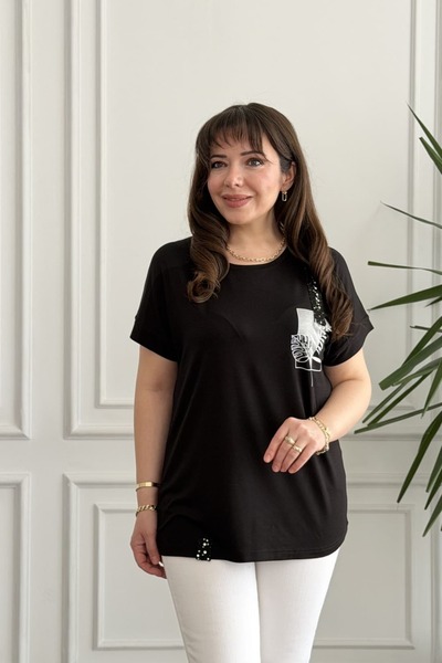 yb yağmur butik Λεπτομερής χτενισμένη βαμβακερή μπλούζα με σχέδιο τζιν