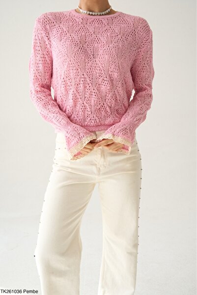 Lupies Women's Openwork Sleeve Gathered Knitwear Sweater