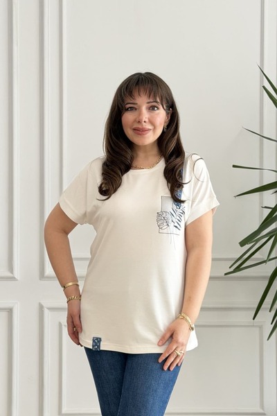 yb yağmur butik Λεπτομερής χτενισμένη βαμβακερή μπλούζα με σχέδιο τζιν