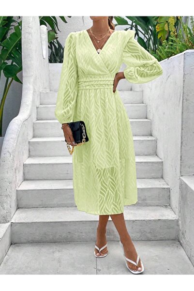Iuliashop Rochie midi Kairi galben-verde - S