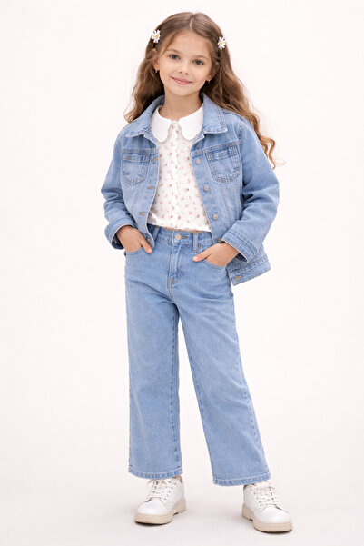 Kız Çocuk 3’lü Kot Takım (Ceket + Bluz + Pantolon)