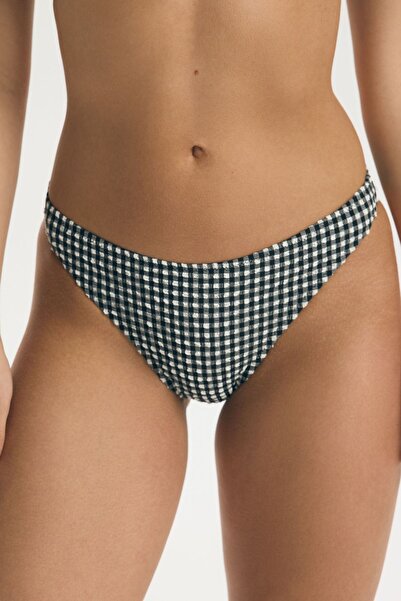 ESOTIQ BLOOVII Women's Bikini Briefs Swim Panties Plaid Pattern Crinkled Text...