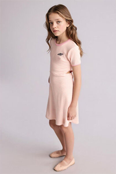 DeFacto Ριγέ Βαμβακερό Ροζ Φόρεμα για Κορίτσια H2610A8/PN3